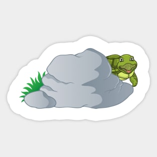 turtle behind stone Sticker